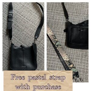 Rebecca Minkoff Mini Whipstitch Black Leather Crossbody INCL pastel strap